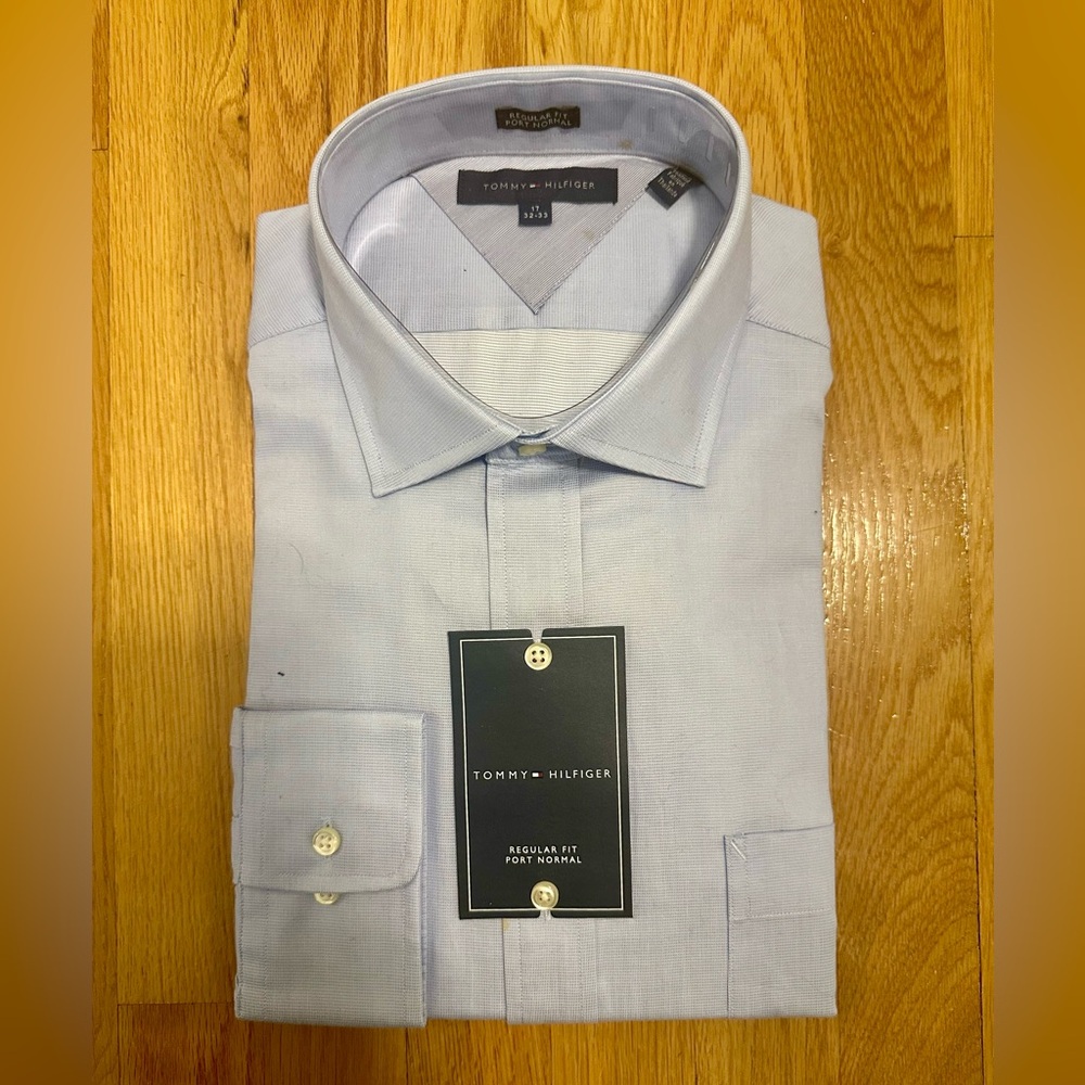 Tommy Hilfiger Blue Dress Shirt Premium Cotton Formal